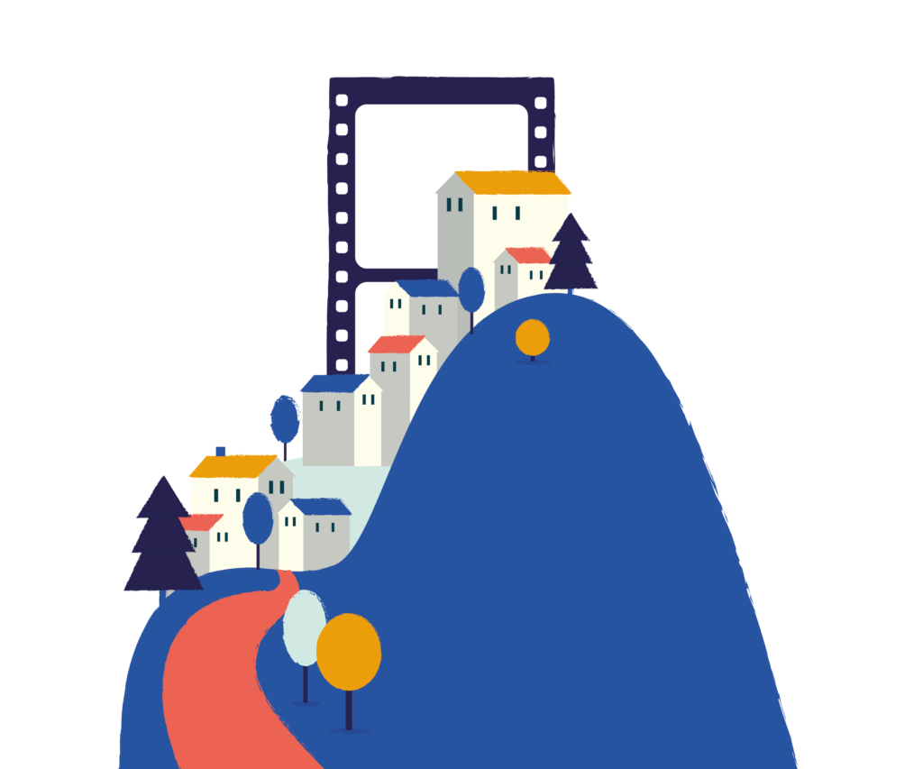 Illustration sur le thème du cinéma, représentation de la ville d'Eysines et domaine du Pinsan
