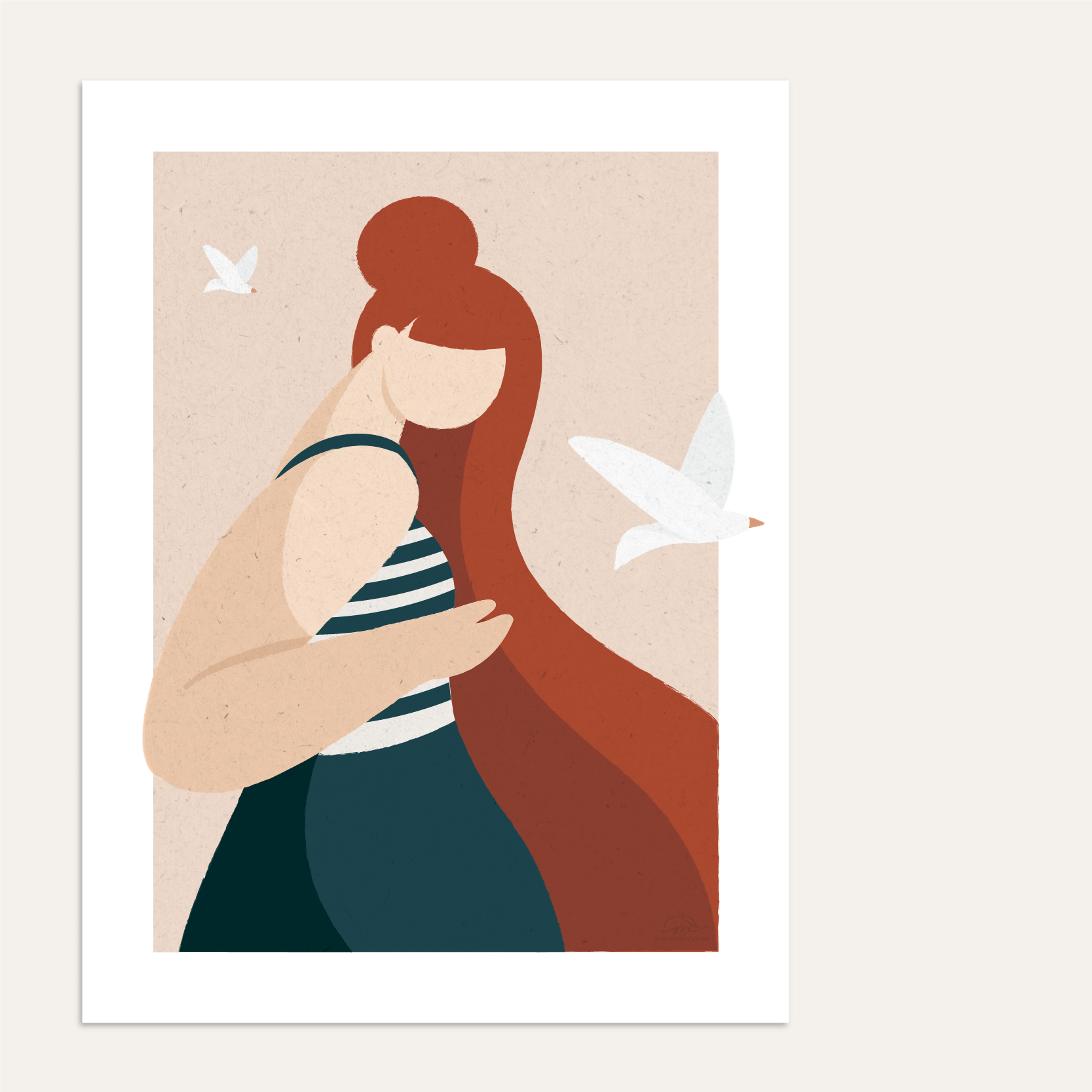 Illustration de femme avec des mouettes par Lamandarinee, Illustratrice