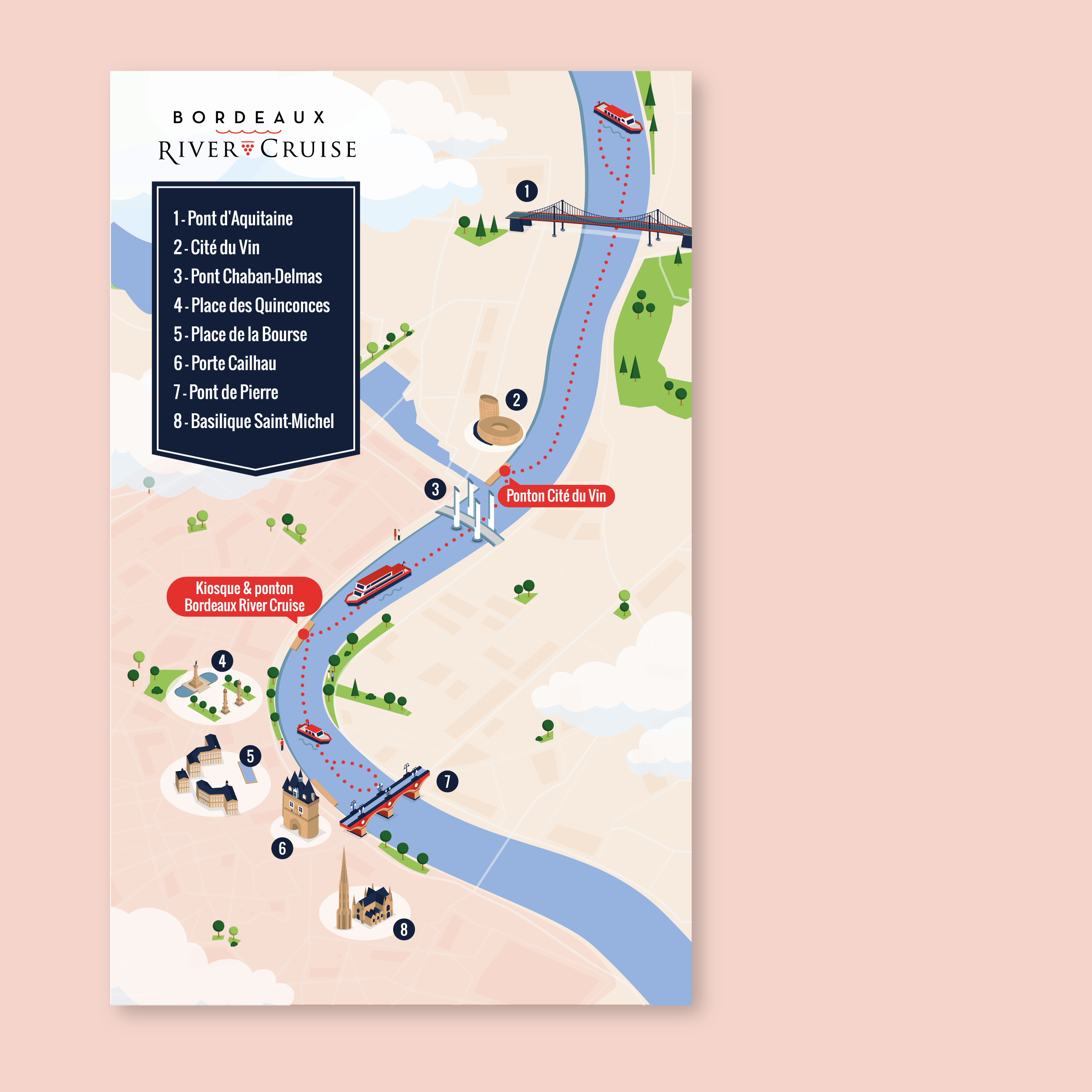 Carte illustrée Bordeaux River Cruise