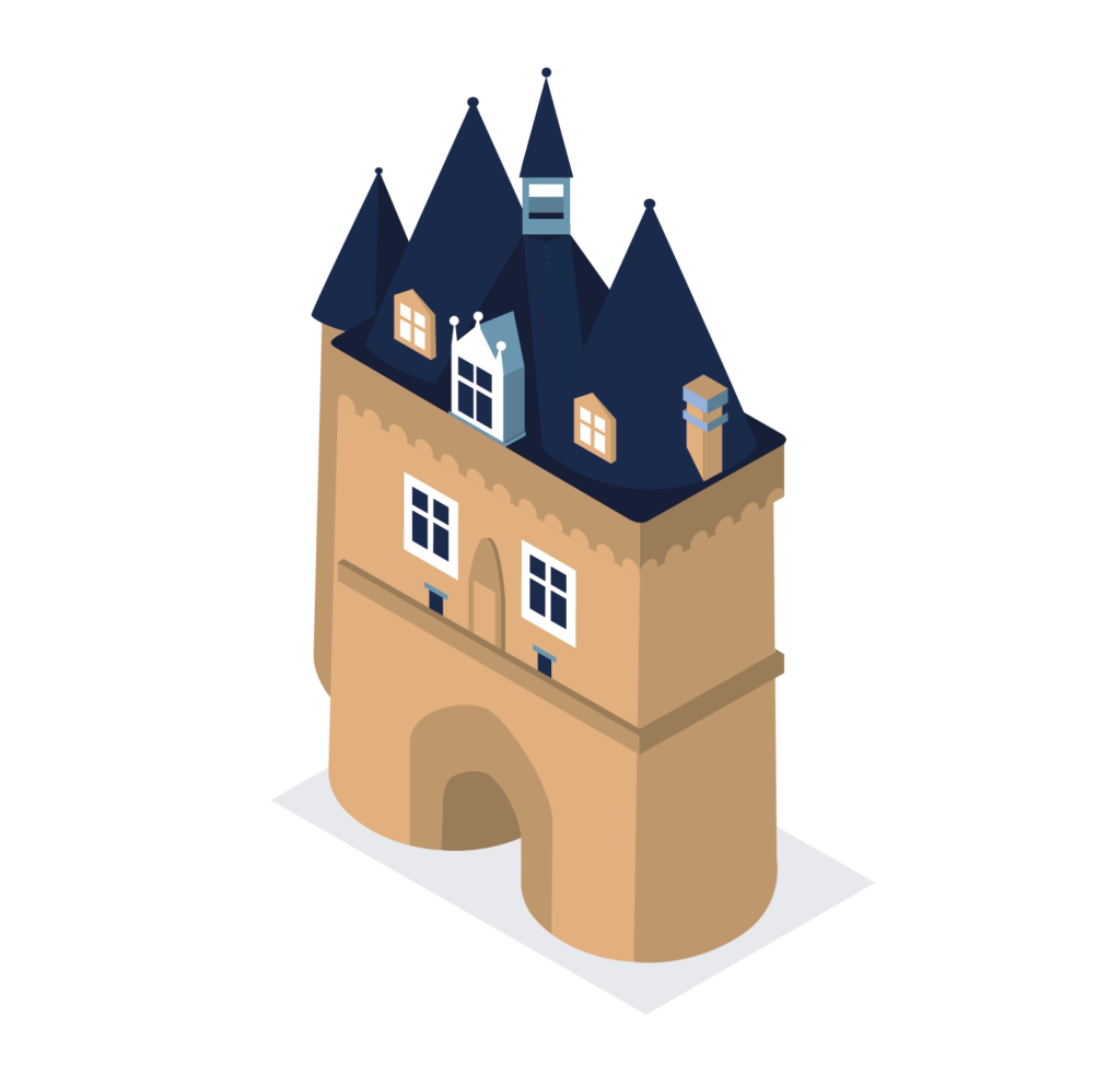 Illustration en isométrie de la Porte Cailhau à Bordeaux