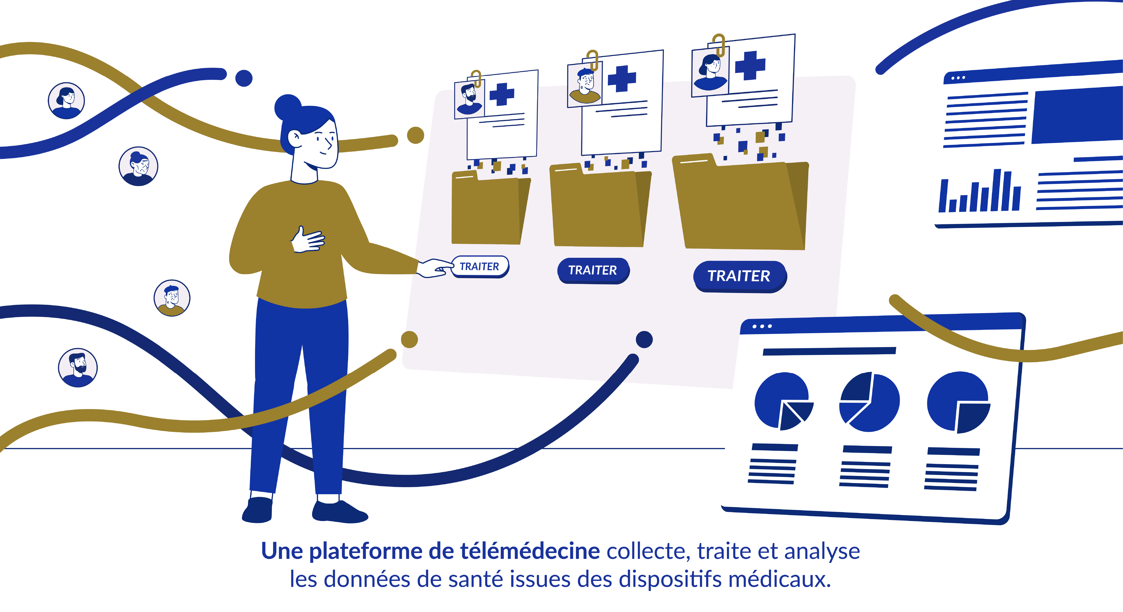 Planche d'illustration sur le thème de la plateforme de télémédecine, pour le storyboard du motion design