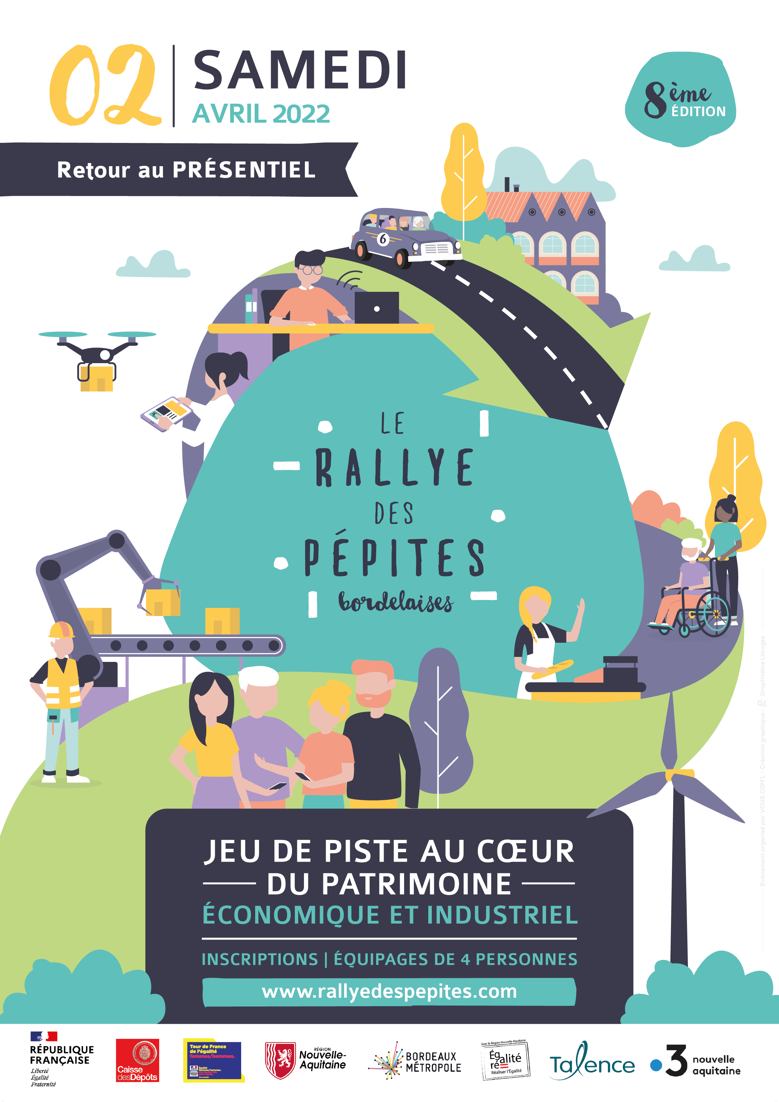 À la découverte des métiers, thème de l'affiche du Rallye des Pépites Bordelaises 2022