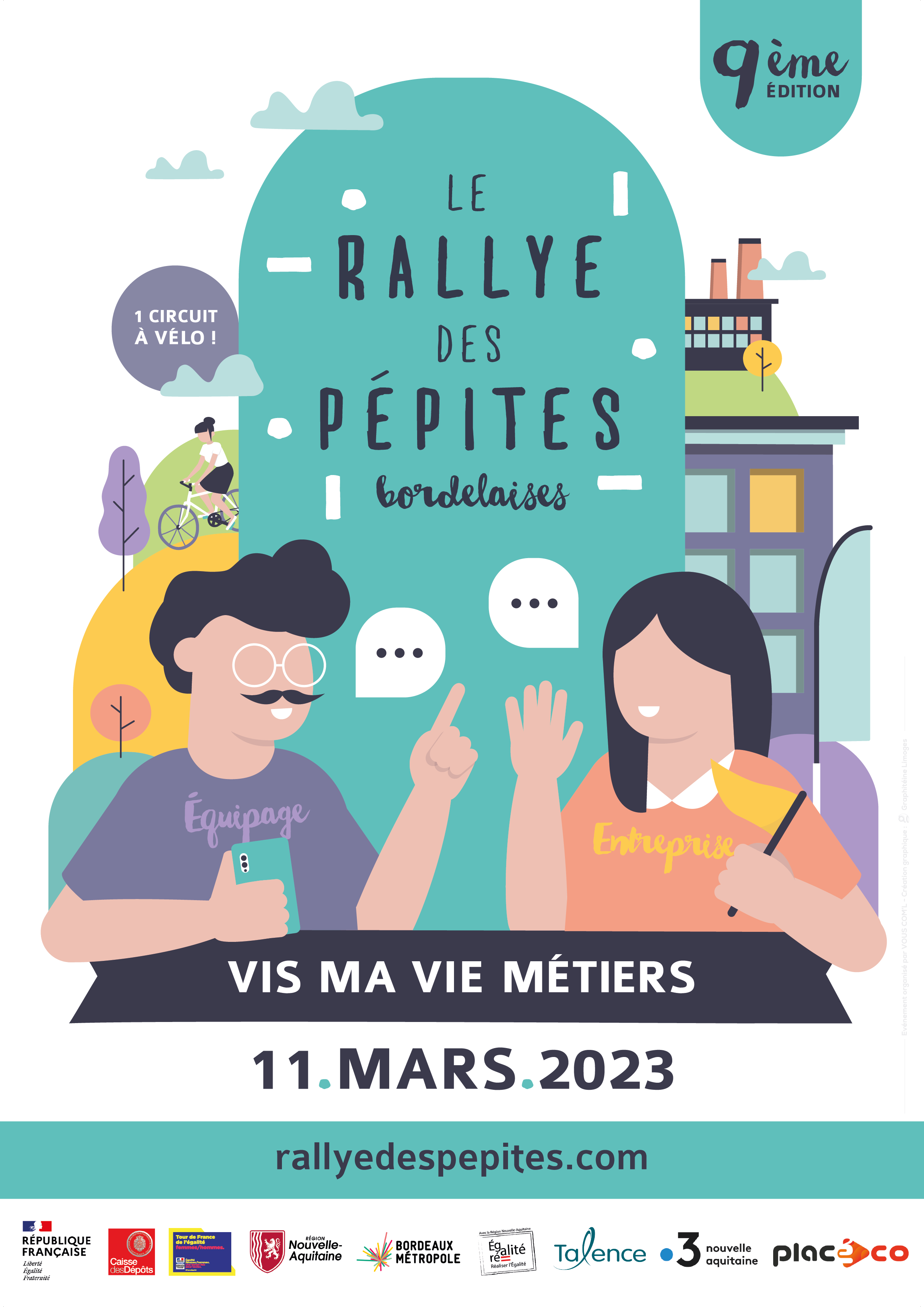 Illustration graphique pour l'affiche du Rallye des Pépites Bordelaises 2023