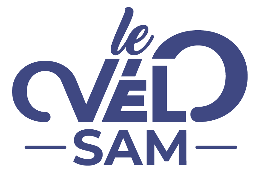 Logo du service de location de vélo couleur bleu, vélo SAM, Sète