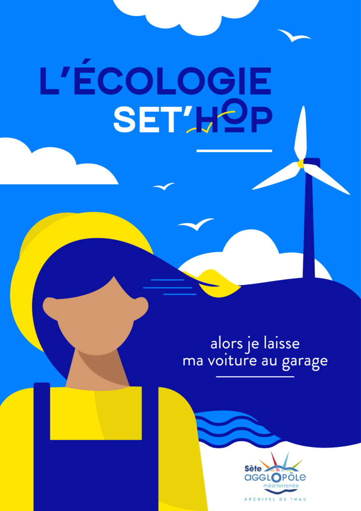 Affiche illustrée pour une proposition de campagne d'affichage pour promouvoir les transports en commun, axe écologique