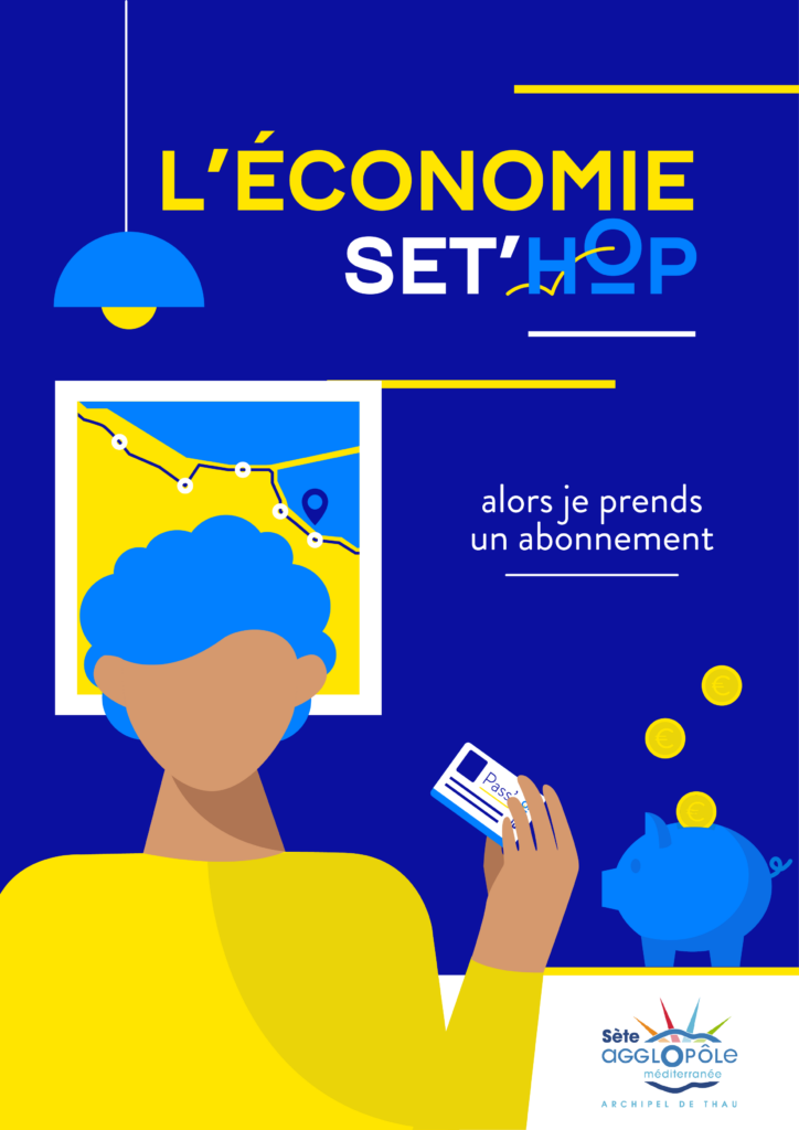 Affiche illustrée pour une proposition de campagne d'affichage pour promouvoir les transports en commun, axe économique