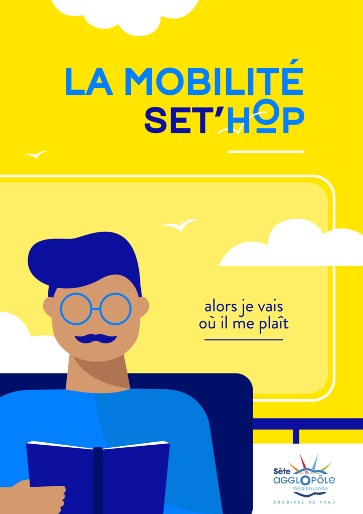 Affiche illustrée pour une proposition de campagne d'affichage pour promouvoir les transports en commun, axe mobilité