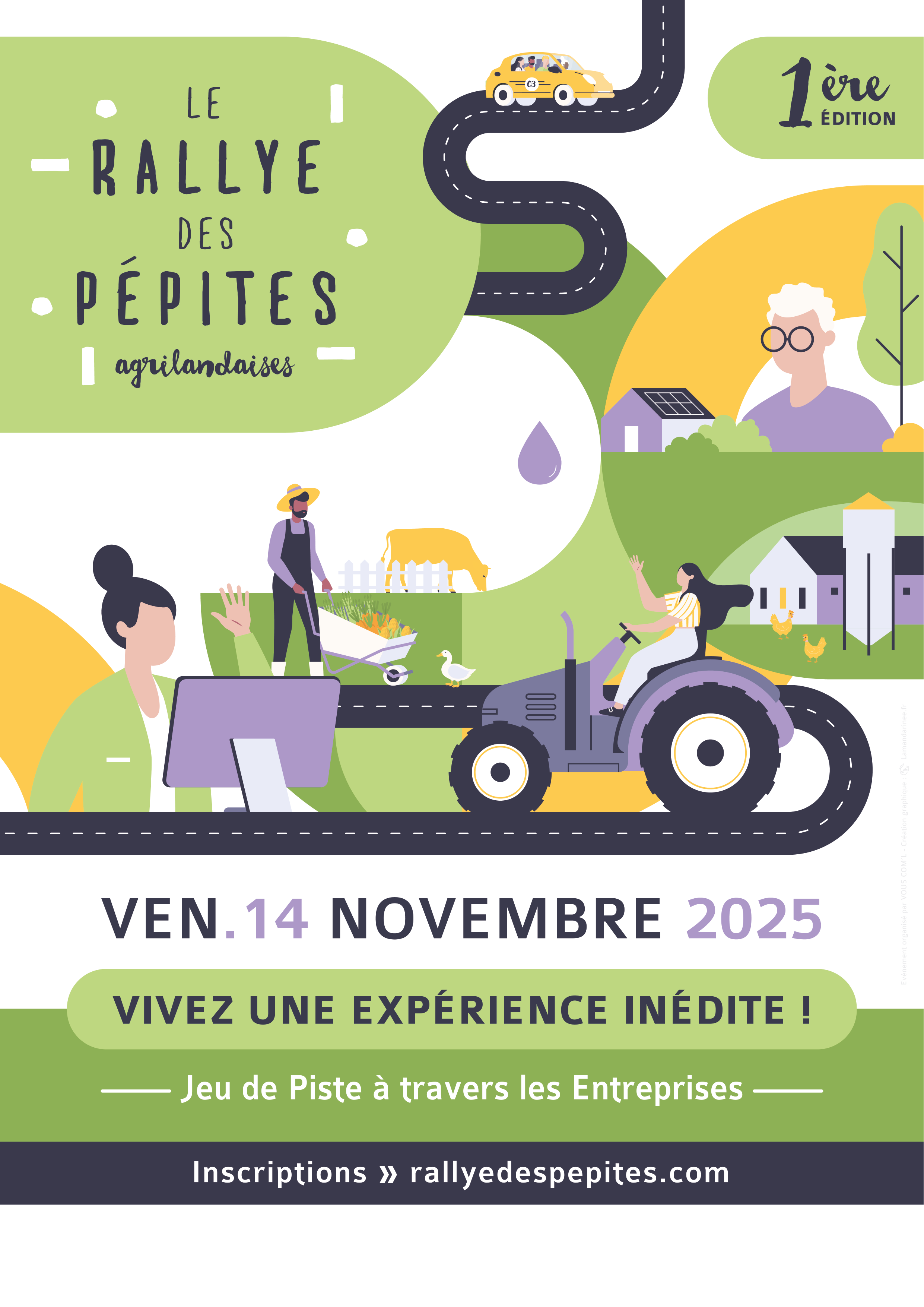 Affiche pour la communication illustrée du Rallye des Pépites Agrilandaises 2025