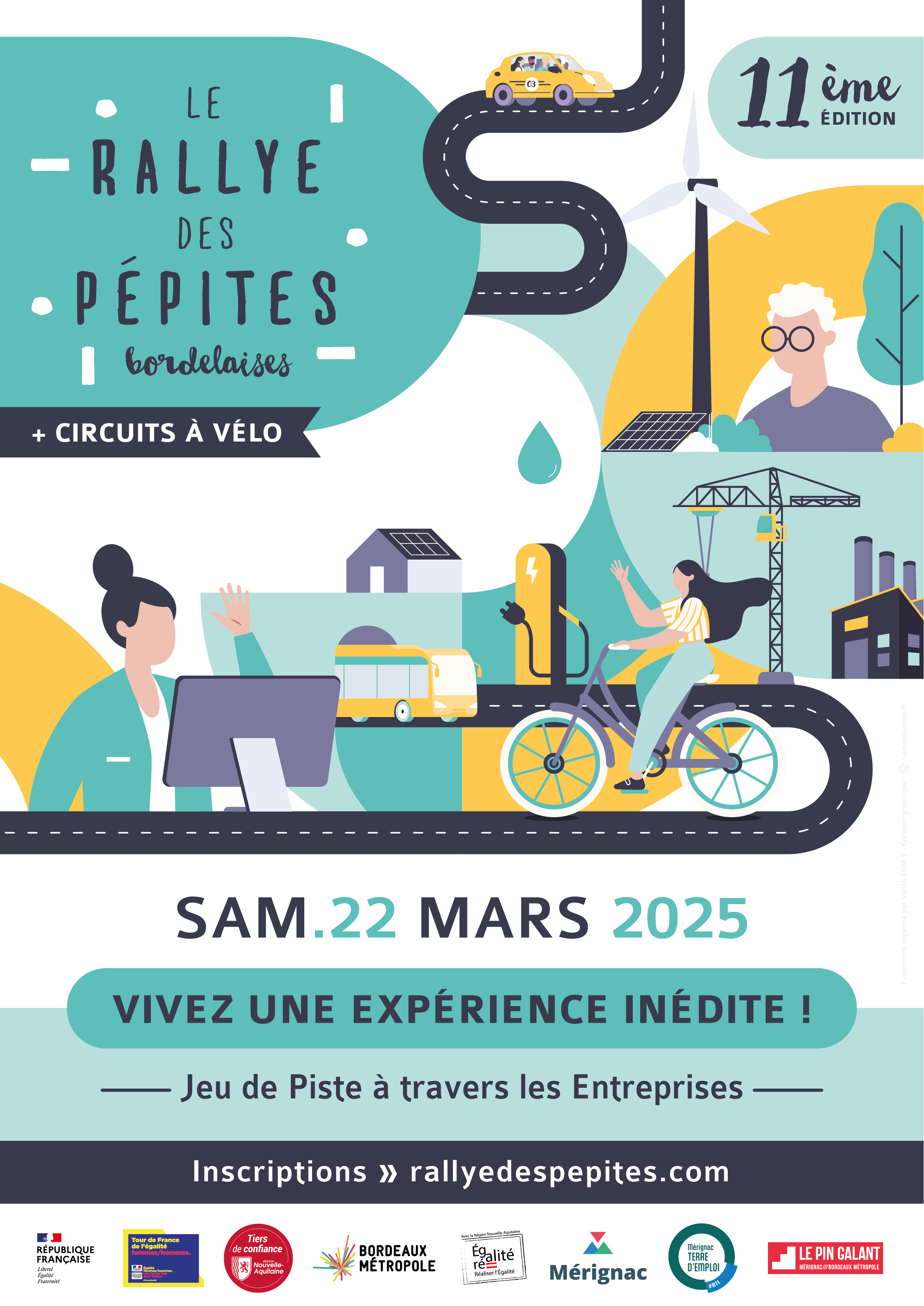 Affiche pour la communication illustrée du Rallye des Pépites Bordelaises 2025