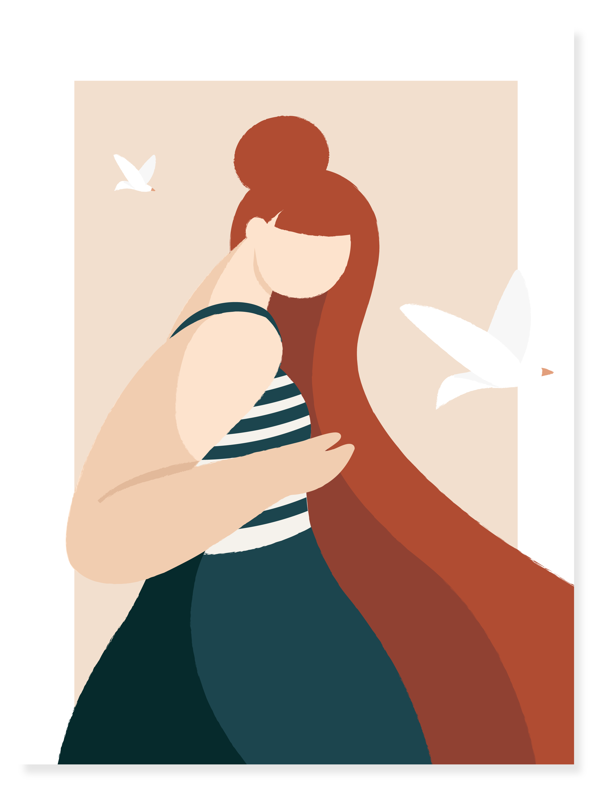 illustration personnelle femme et mouettes par lamandarinee